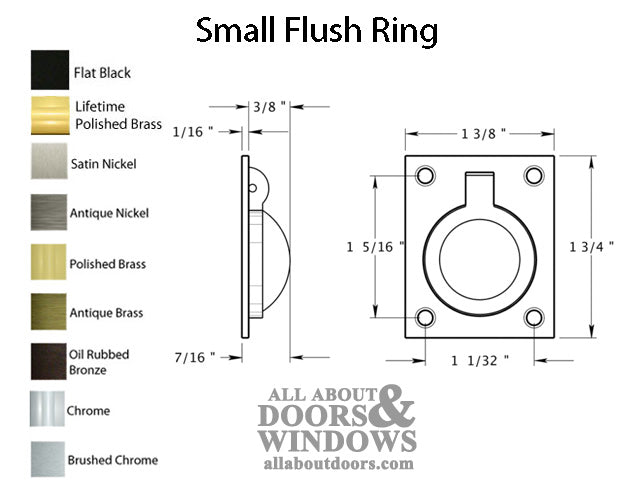 1-3/4'' Small Flush Ring Pull, Solid Brass - Choose Finish - 1-3/4'' Small Flush Ring Pull, Solid Brass - Choose Finish