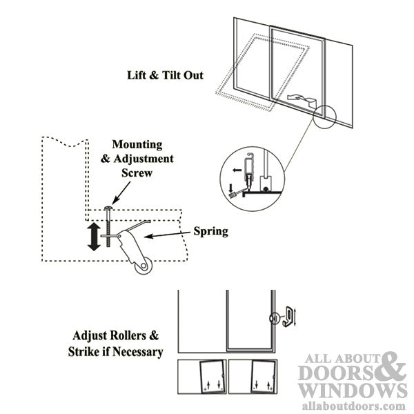 Straight Spring Tension Roller Assembly with 1 Inch Steel Wheel for Sliding Screen Door - Straight Spring Tension Roller Assembly with 1 Inch Steel Wheel for Sliding Screen Door