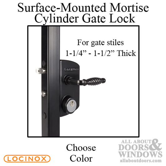 Surface-Mounted Mortise Cylinder Lock for Gates 1-1/4" - 1-1/2" - Choose Color & Cylinder