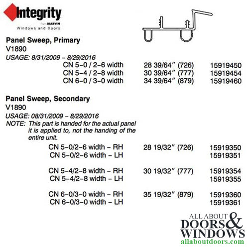 Integrity Hinged Door Sweep, Primary 2-6 Door, V1890 Weatherstrip - Integrity Hinged Door Sweep, Primary 2-6 Door, V1890 Weatherstrip