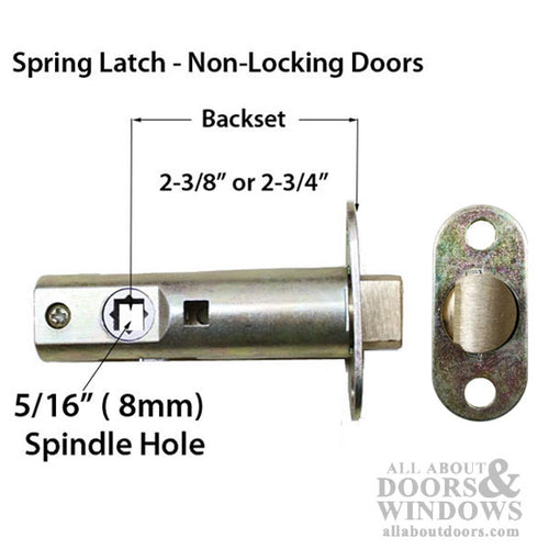 Passage Spring Latch 2-3/4  Backset, 8mm Hub  Brass - Passage Spring Latch 2-3/4  Backset, 8mm Hub  Brass