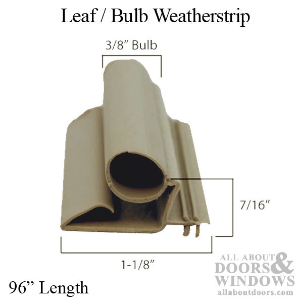 Weatherstrip, 96'' length, Leaf with Bulb - Beige - Weatherstrip, 96'' length, Leaf with Bulb - Beige