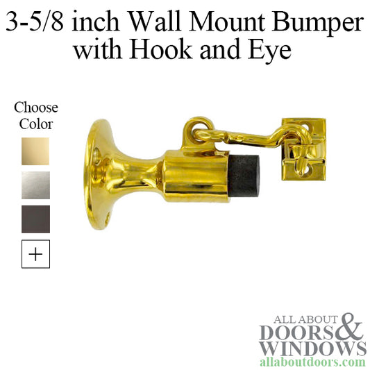 3-5/8 Wall Mount Bumper with Hook and Eye - Choose Finish