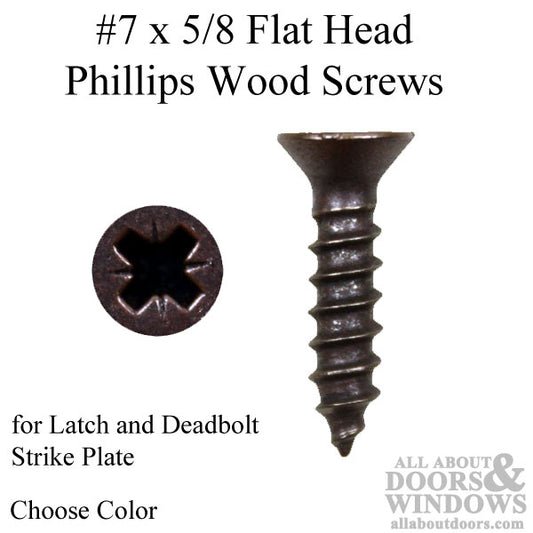 Screw  # 7 x 5/8 Flat Head Phillips Wood for Latch and Deadbolt Strike Plate - Choose Color