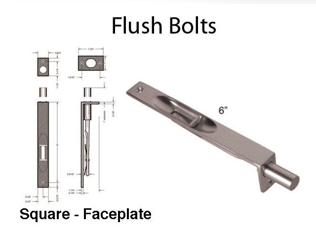 Flush Bolt, Mortise Lever, 6 Inch Square face - Polished Brass - Flush Bolt, Mortise Lever, 6 Inch Square face - Polished Brass