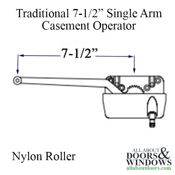 Truth 15.56 Traditional 7-1/2 single arm casement operator, nylon roller, Left - Truth 15.56 Traditional 7-1/2 single arm casement operator, nylon roller, Left