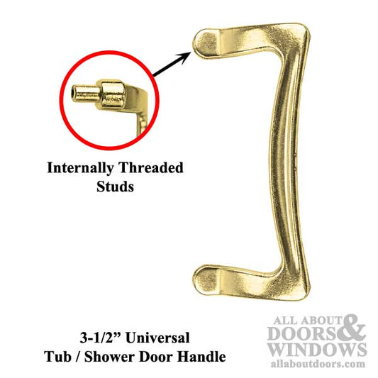 3-1/2 Inch Universal Shower Door / Tub Enclosure Single Handle with Threaded Studs - Brass