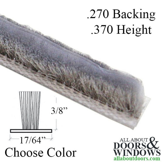 Weatherstrip .270" T-Backing x .370" Fuzzy Pile - Choose Color