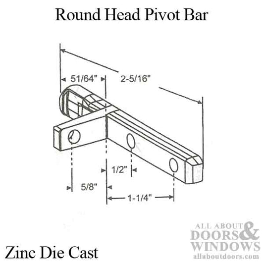 Pivot Bar, 2-5/16", 3 hole Round head, zinc die cast