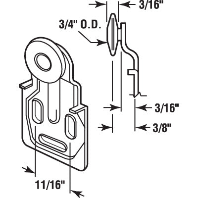 Discontinued - 3/4  Wheel, 3/8 Offset Thin Nylon Sliding Door Roller - Discontinued - 3/4  Wheel, 3/8 Offset Thin Nylon Sliding Door Roller