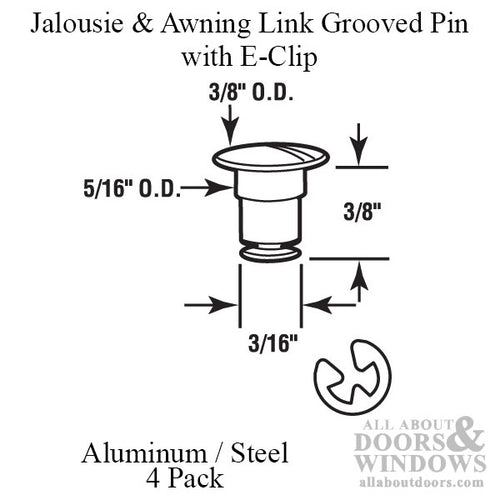 Jalousie and Awning Window Link Groove Pin & E-Clip Pack, 3/16