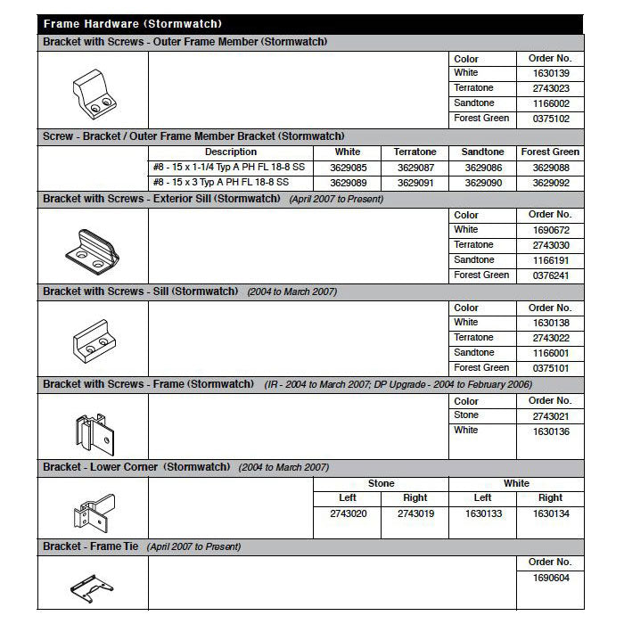 Andersen Tilt-Wash (DC) and Tilt-Wash (TW) Windows - Bracket w/screws - Sill (Stormwatch) - White - Andersen Tilt-Wash (DC) and Tilt-Wash (TW) Windows - Bracket w/screws - Sill (Stormwatch) - White