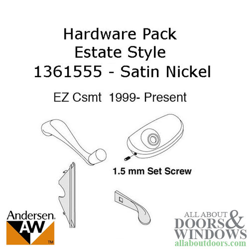 Andersen Window Hardware Pack, EZ Casement, Estate Style - Satin Nickel - Andersen Window Hardware Pack, EZ Casement, Estate Style - Satin Nickel