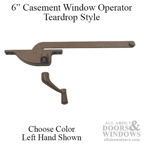 Casement Window Operator, 6 Inch Arm, Face Mounted, Left Hand shown - Choose Color - Casement Window Operator, 6 Inch Arm, Face Mounted, Left Hand shown - Choose Color