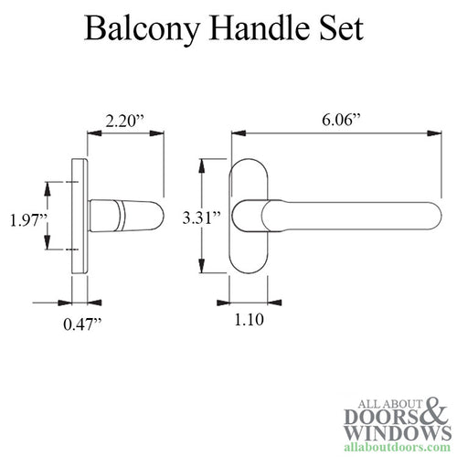 Hoppe Balcony Handle Set, Aluminum - Silver - Hoppe Balcony Handle Set, Aluminum - Silver