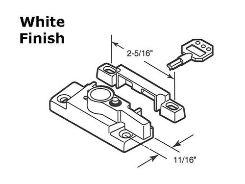 Sash / Cam Lock (Keyed) - Vinyl and Aluminum Sash Hardware, Diecast - White - Sash / Cam Lock (Keyed) - Vinyl and Aluminum Sash Hardware, Diecast - White