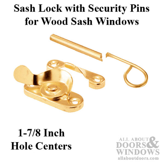 Sash Lock with Security Pins - Wood Sash Hardware, Stamped Steel - Brass