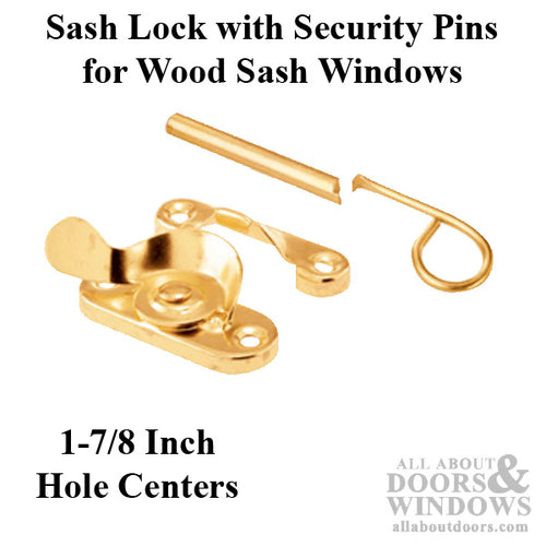 Sash Lock with Security Pins - Wood Sash Hardware, Stamped Steel - Brass - Sash Lock with Security Pins - Wood Sash Hardware, Stamped Steel - Brass