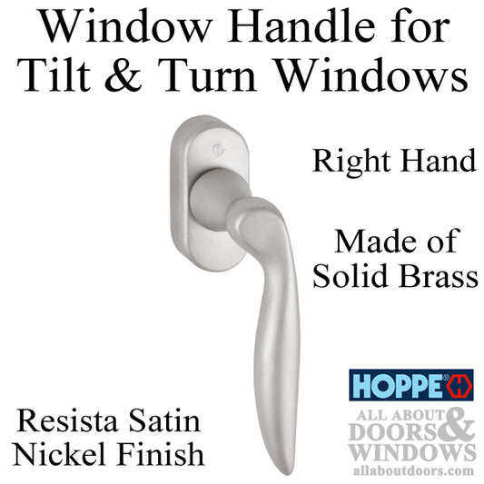 Toronto Handle for Tilt & Turn Windows - Solid Brass - Resista Satin Nickel, Right Hand