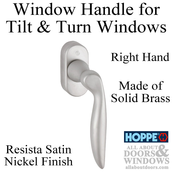 Toronto Handle for Tilt & Turn Windows - Solid Brass - Resista Satin Nickel, Right Hand - Toronto Handle for Tilt & Turn Windows - Solid Brass - Resista Satin Nickel, Right Hand