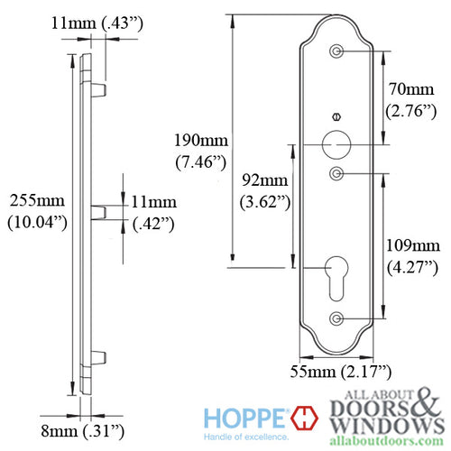 HOPPE Wide Traditional Interior Backplate M3965N for Active/Inactive Handlesets - Resista Brass - HOPPE Wide Traditional Interior Backplate M3965N for Active/Inactive Handlesets - Resista Brass