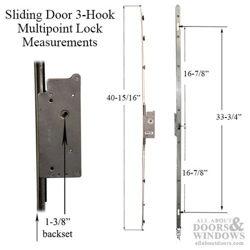 Sentinel Multipoint Sliding Door Lock 3 hooks 35mm Narrow Style Stainless Steel - Sentinel Multipoint Sliding Door Lock 3 hooks 35mm Narrow Style Stainless Steel