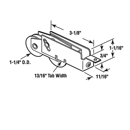 Sliding Patio Door Roller With Steel B Tab Housing Dual Wheel 1.25 Inch Steel Wheels - Sliding Patio Door Roller With Steel B Tab Housing Dual Wheel 1.25 Inch Steel Wheels