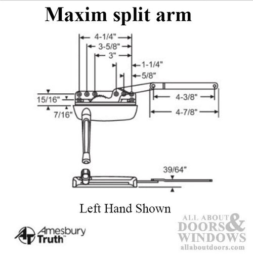 Truth Maxim 50.50 Dyad Operator, split arm, Sill Mount Left  - CHOOSE COLOR - Truth Maxim 50.50 Dyad Operator, split arm, Sill Mount Left  - CHOOSE COLOR