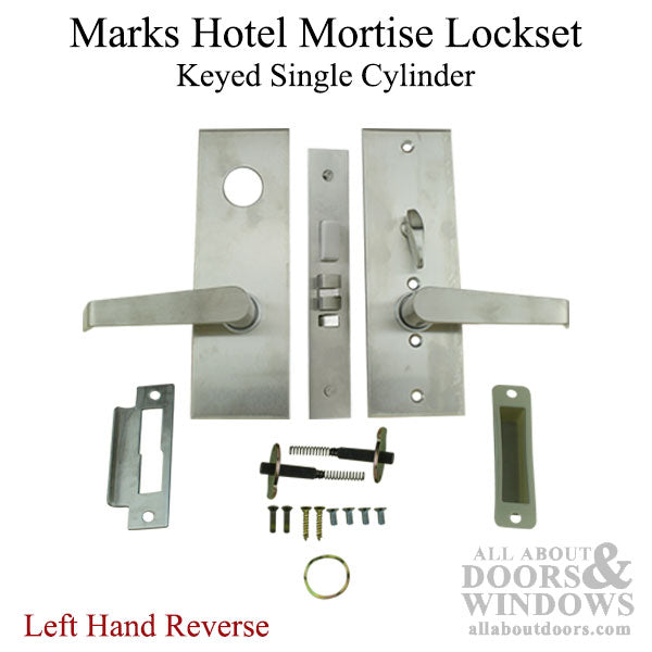 Marks Hotel Lever & Plate Mortise Lockset, Left Hand Reverse - Satin Chrome - Marks Hotel Lever & Plate Mortise Lockset, Left Hand Reverse - Satin Chrome