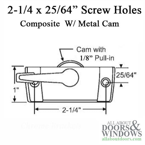 Sash Lock / Sweep Latch 2-1/4 x 25/64  screw holes  Composite - Sash Lock / Sweep Latch 2-1/4 x 25/64  screw holes  Composite