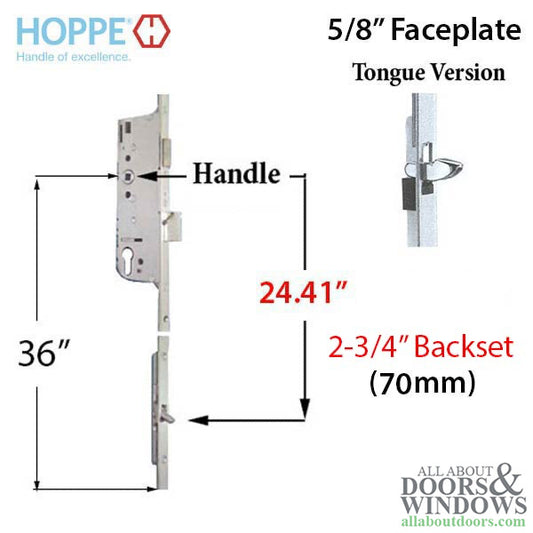 Hoppe 16mm Manual 70/92 Gear, Tongue at 24.41", 1" D/B, 36" HH