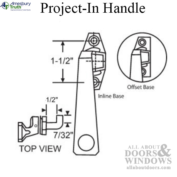 Project-In handle, 1-1/2 screw holes, 1/2” Hook Projection, Pole Ring - Project-In handle, 1-1/2 screw holes, 1/2” Hook Projection, Pole Ring