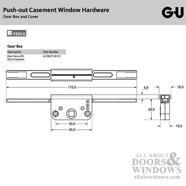 G-U Operator for Push Out Casement Window with 22mm Backset - G-U Operator for Push Out Casement Window with 22mm Backset