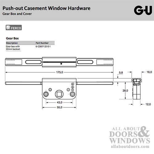 G-U Operator for Push Out Casement Window with 22mm Backset - G-U Operator for Push Out Casement Window with 22mm Backset