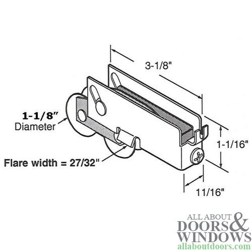Sliding Door Dual Wheel Roller Assembly with Adjustable Steel C Tab Housing  1.125 Inch Tandem Steel Ball Bearing Wheel Diameter - Sliding Door Dual Wheel Roller Assembly with Adjustable Steel C Tab Housing  1.125 Inch Tandem Steel Ball Bearing Wheel Diameter