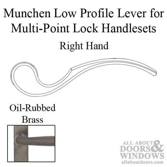 Munchen Low-Profile Lever Handle for Right Handed Multipoint Lock Handlesets - Oil-Rubbed Brass