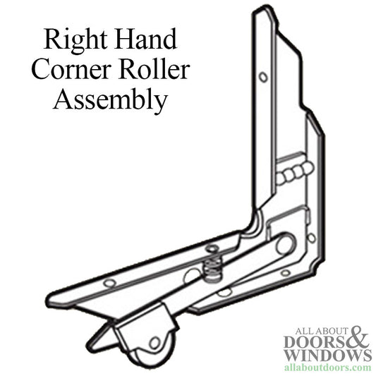 DISCONTINUED Right Hand Corner Insert Roller Assembly with 1 Inch Nylon Wheel for Sliding Screen Door - Gray Steel