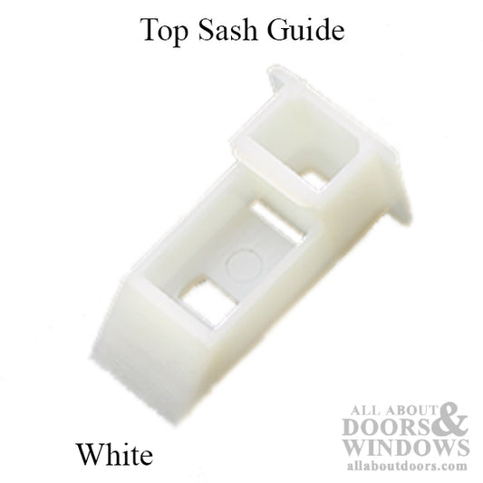 Top Sash Guide, 1-5/8" Length  - White
Width at Top: 7/8 inch
Width at Bottom: 5/8 inch
Length: 1-5/8 inch
Color: White