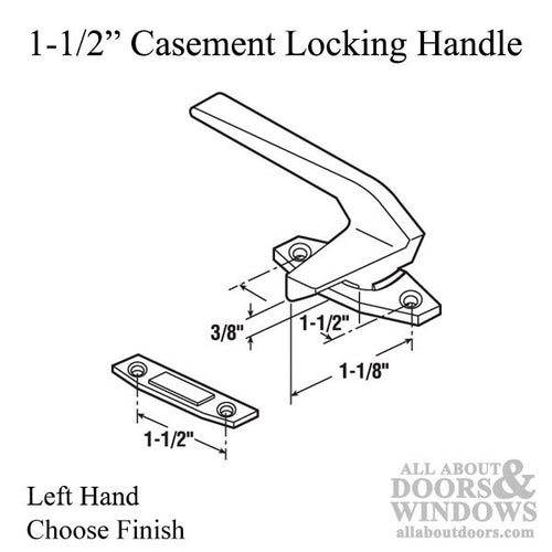 Locking Handle, 1-1/2 Inch Hole Centers, Left Hand - Choose Color - Locking Handle, 1-1/2 Inch Hole Centers, Left Hand - Choose Color