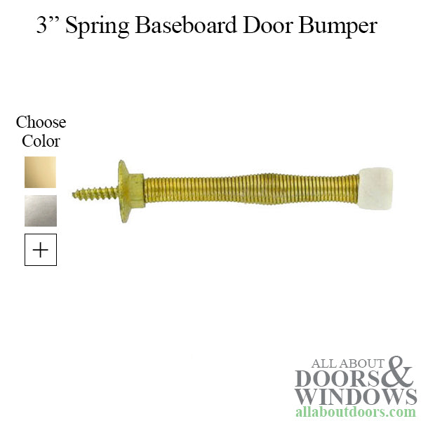 3'' Baseboard Door Bumper Steel Spring - Polished Brass - 3'' Baseboard Door Bumper Steel Spring - Polished Brass