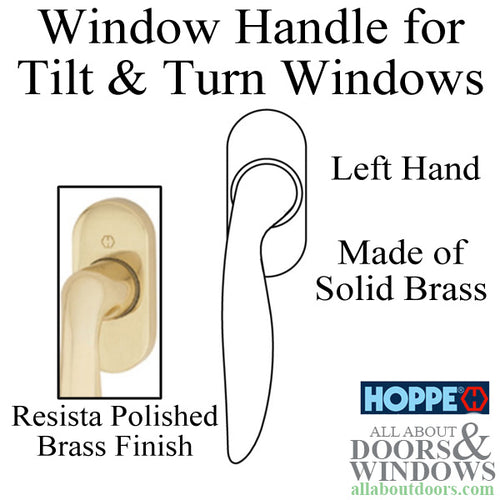 Toronto Handle for Tilt & Turn Windows - Solid Brass - Resista Polished Brass, Left Hand - Toronto Handle for Tilt & Turn Windows - Solid Brass - Resista Polished Brass, Left Hand