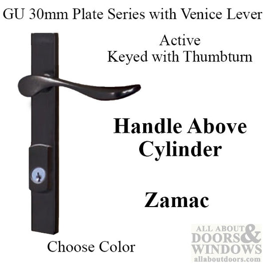 G-U Venice Lever, 30mm Plate, Zamac, Active, Key and Thumbturn (Lever Above Cylinder), Choose Color