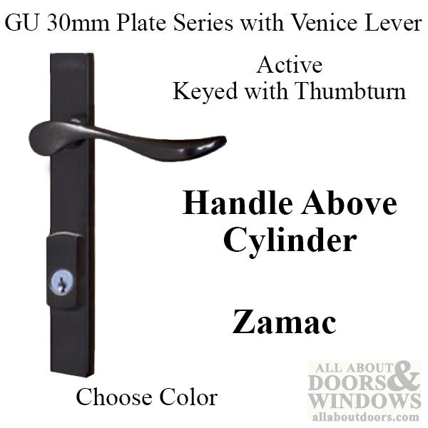 G-U Venice Lever, 30mm Plate, Zamac, Active, Key and Thumbturn (Lever Above Cylinder), Choose Color - G-U Venice Lever, 30mm Plate, Zamac, Active, Key and Thumbturn (Lever Above Cylinder), Choose Color