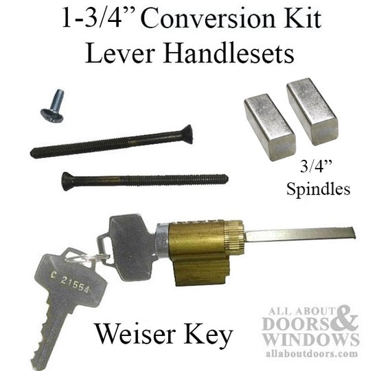 1-3/4 Lever Kit: Weiser Keyed Cylinder,  2 screws, 3/4" spindles