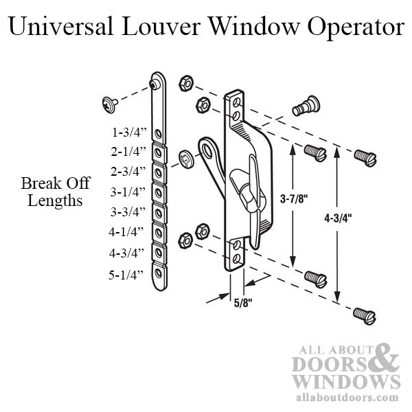 Universal Jalousie/Louver Window Operator with T-Handle, Adjustable Link, Non-Handed - Choose Color - Universal Jalousie/Louver Window Operator with T-Handle, Adjustable Link, Non-Handed - Choose Color