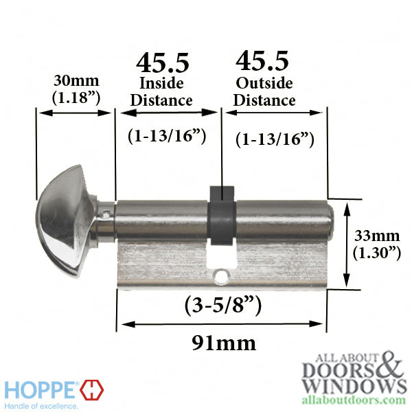 45.5/45.5 New Style HOPPE Non-Logo Active 90° Keyed Profile Cylinder Lock - 45.5/45.5 New Style HOPPE Non-Logo Active 90° Keyed Profile Cylinder Lock