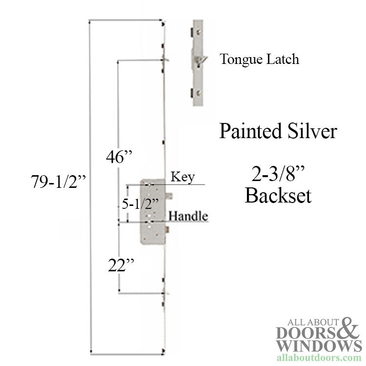 Rockwell Sentry Multi point lock, 5-1/2 x 2-3/8 bs Tongue Version 8-0  Steel - Painted Silver - Rockwell Sentry Multi point lock, 5-1/2 x 2-3/8 bs Tongue Version 8-0  Steel - Painted Silver