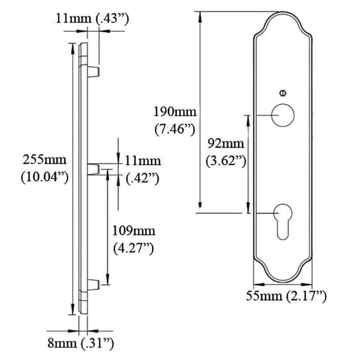 HOPPE Wide Traditional Exterior Backplate M3965N for Active Handlesets - Satin Nickel - HOPPE Wide Traditional Exterior Backplate M3965N for Active Handlesets - Satin Nickel