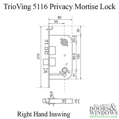 TrioVing 5116 Mortise Lock, Right Hand Inswing- Left Hand Lock - TrioVing 5116 Mortise Lock, Right Hand Inswing- Left Hand Lock