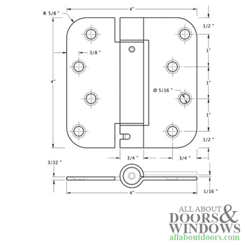 Spring Hinge 4 x 4 x 5/8 Radius Corner, Deltana Single Action - Spring Hinge 4 x 4 x 5/8 Radius Corner, Deltana Single Action